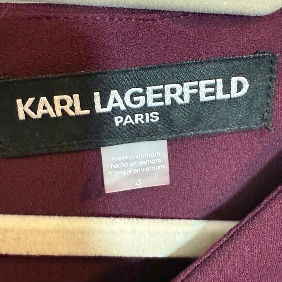 Karl Lagerfeld Paris Women's Tulip Bell Sleeve Crepe Dress Burgundy Size 4 - Picture 3 of 4